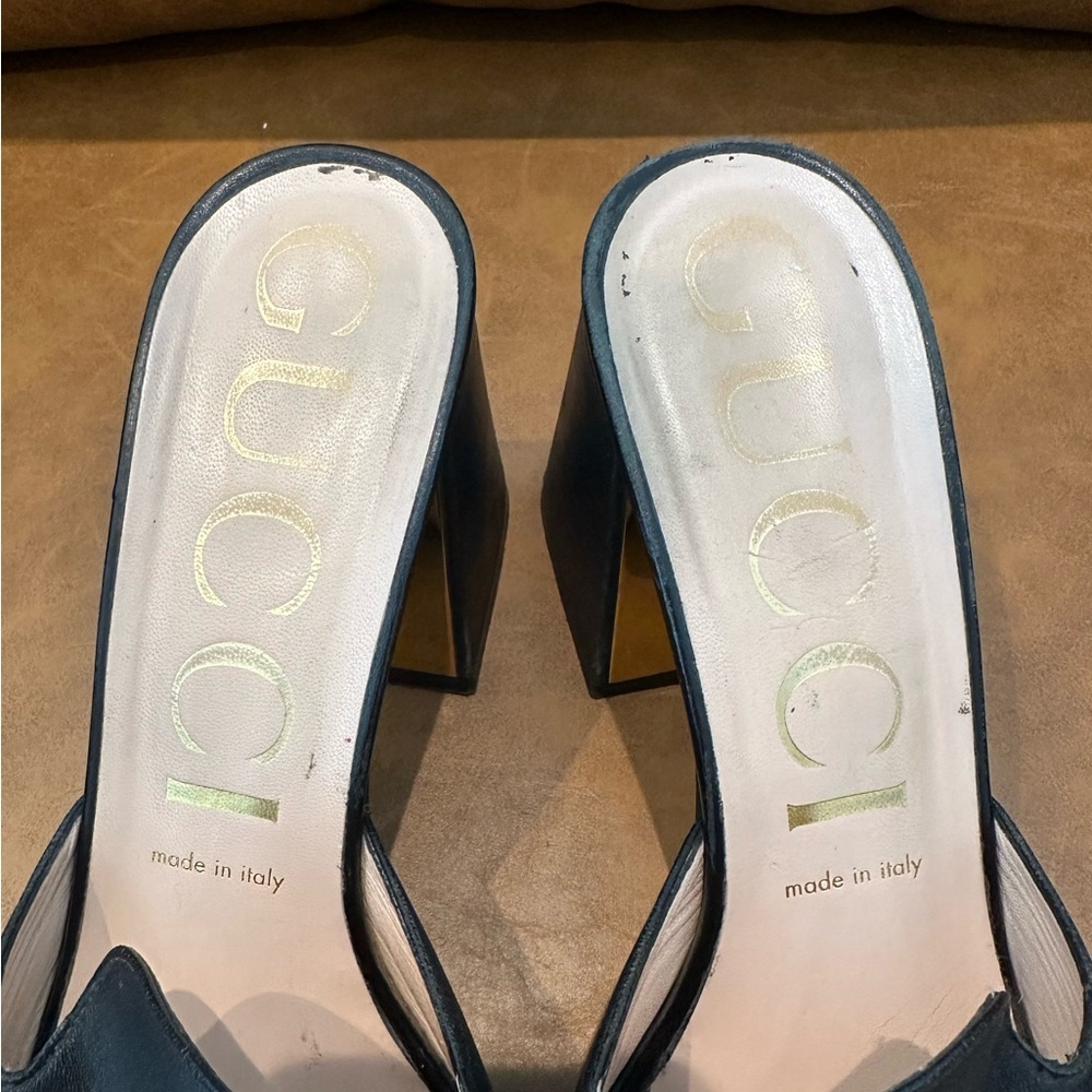 Gucci 38.5 (8.5) Black Nappa Mule Sandal Slide Baby Horsebit Retail $920 - Picture 10 of 13